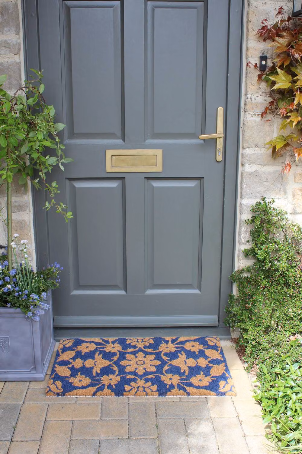 RHS Jekyll Floral Blue Latex Backed Coir Door Mat, W: 45 cm, D: 75 cm – 4