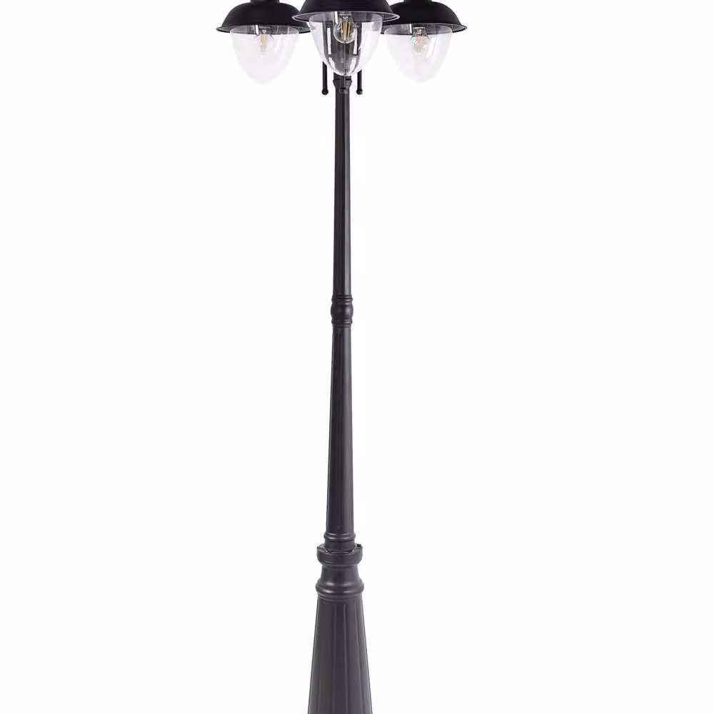 Wyld and Coco 3-Light Modern Black Aluminium Outdoor Garden Lamp Post with Synthetic Shades – 2