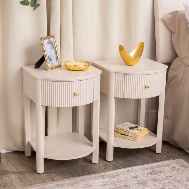 Melody Maison Pair of Reeded One Drawer Bedside Tables in Willow Taupe Grey – 1