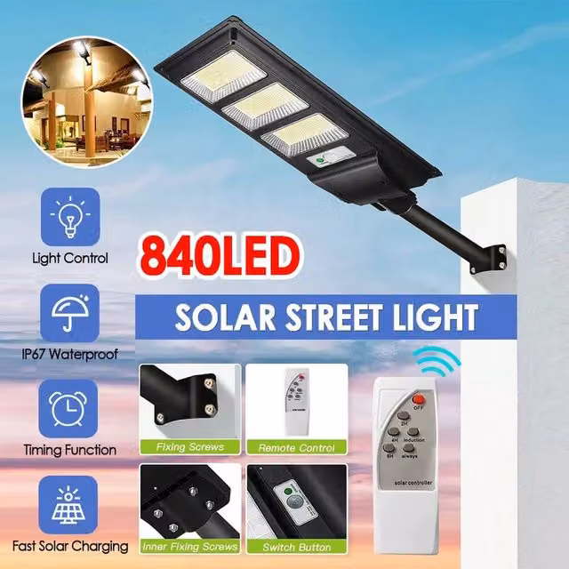 FLAVORA Commercial Solar LED Wall Lights with Motion Sensor and Remote Control in Black