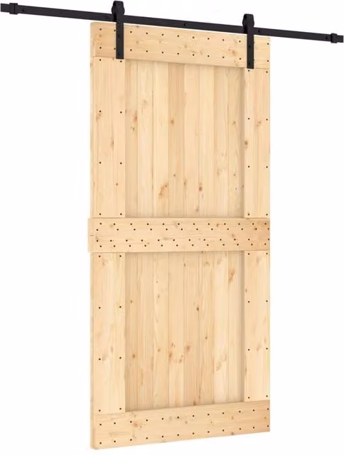 Berkfield Home Modern Sliding Door with Hardware Set in Natural Solid Wood, W: 100 cm, H: 210 cm