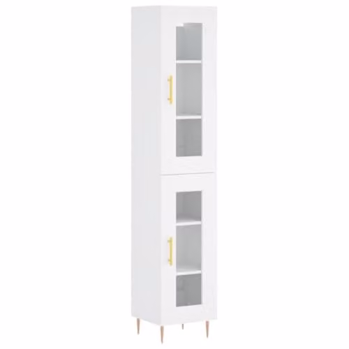vidaXL Modern White Highboard with Glass Doors and Internal Shelves for Living Room, Bedroom or Home Office, W/D/H: 90.0 x 34.5 x 34.0 cm – 1