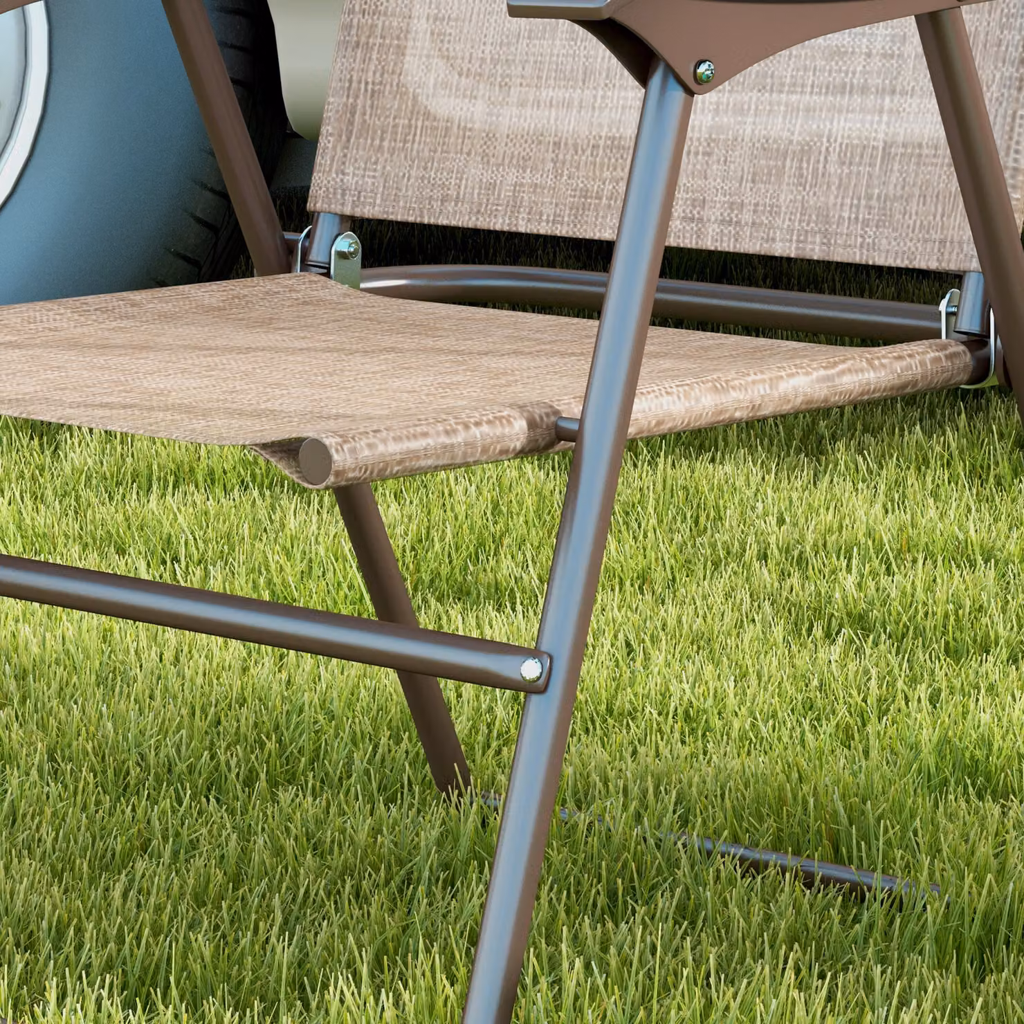 Outsunny Set of Two Modern Folding Garden Chairs with Textilene Fabric Mesh Seats and Armrests in Brown – 8