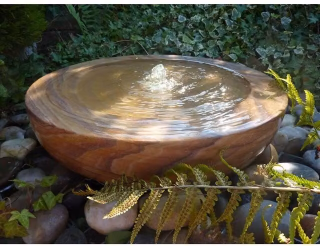 Buttercup Farm Rainbow Sandstone Babbling Bowl Water Feature with Pump and Light, Brown, W/D/H: 45 x 45 x 40 cm