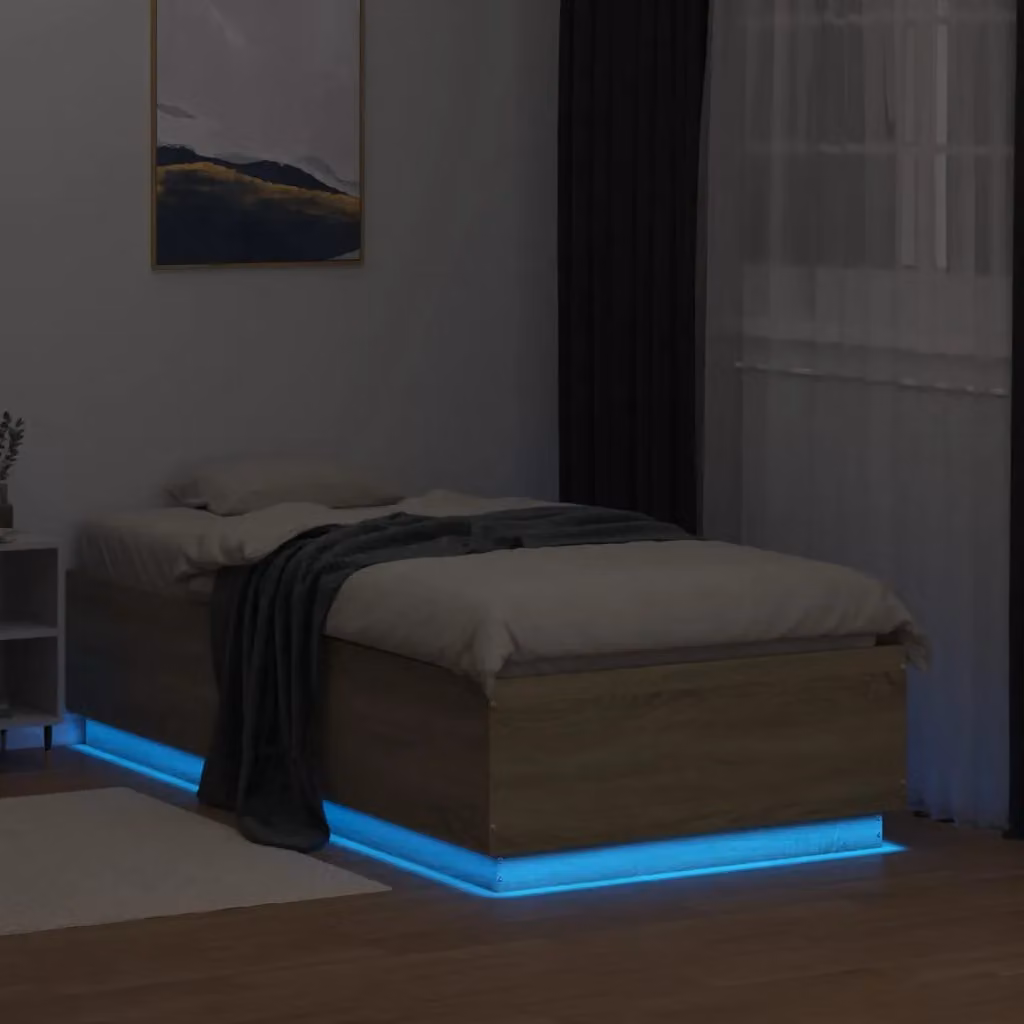 Berkfield Home Single Bed Frame with LED Lighting and USB Charging Port in Sonoma Oak Brown, W/D/H: 90 x 190 cm – 3