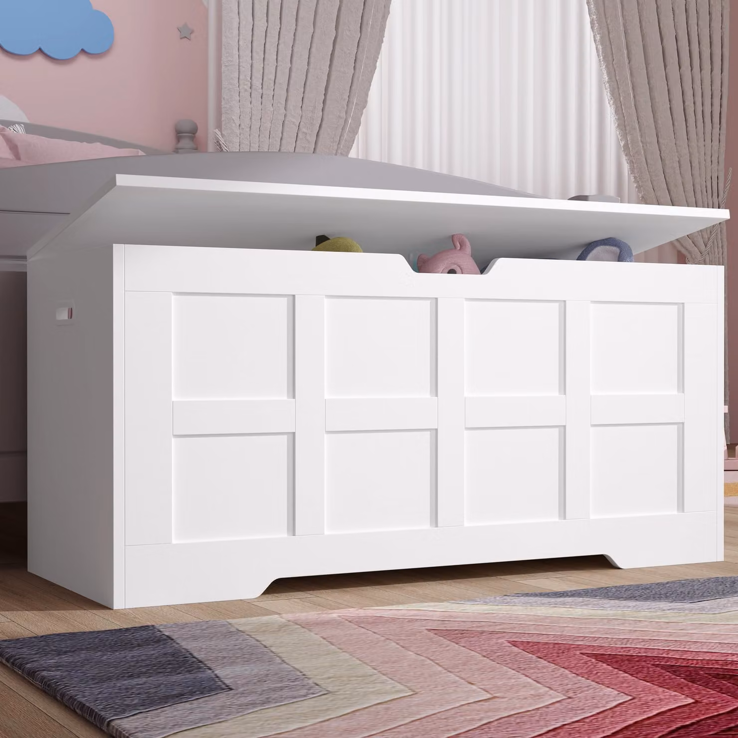 DHS Kids Toy Box Shaker Blanket Storage Bench in White and Grey, W/D/H: 76 x 48 x 40 cm