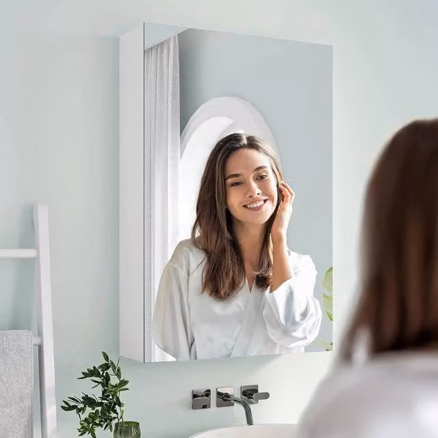 FORGEVIO White Wall Mounted Single Door Mirror Cabinet with Internal Shelves W/H: 30 x 50 cm – 1