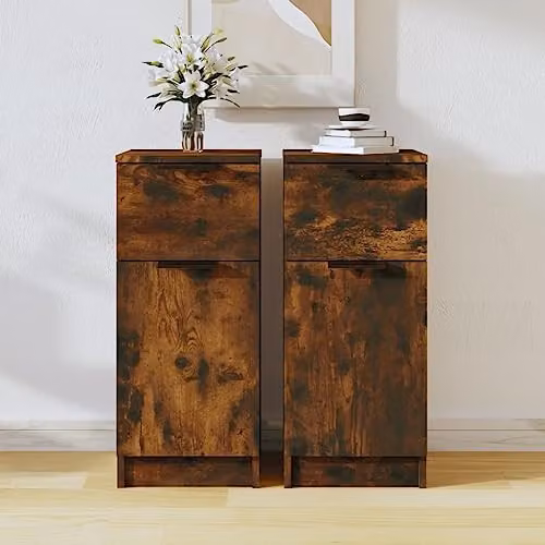 vidaXL Set of 2 Smoked Oak Sideboards in Brown Engineered Wood, W/D/H: 30 x 30 x 70 cm – 2
