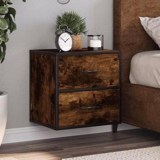 Berkfield Home Wall-mounted Bedside Cabinet in Smoked Oak Brown, W: 40 cm, D: 31 cm, H: 39.5 cm – 1