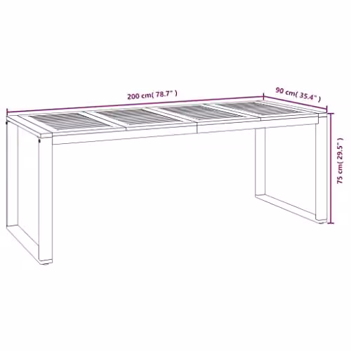 vidaXL Brown Acacia Wood Garden Table with U-shaped Legs W: 200 cm, D: 90 cm, H: 75 cm – 2