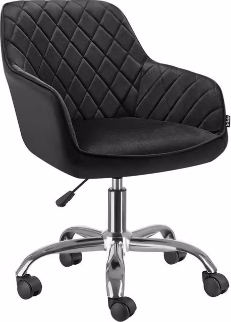 Tectake Nancy Modern Swivel Task Chair with Velvet Upholstery and Castors, Black