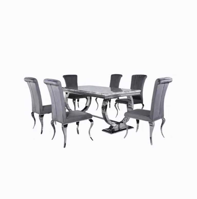 Stratus Interiors Arriana Marble Top Dining Table with Circular Metal Stand in Black