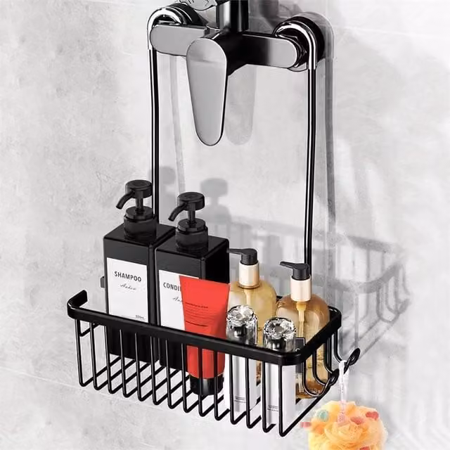 Nordara Black Rustproof Aluminium Shower Caddy Hanging Storage Organiser with Hooks