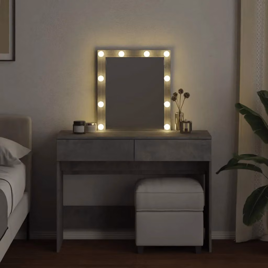 Berkfield Home Modern Dressing Table with Hollywood LED in Matt Concrete Grey, W/D/H: 100 x 40 x 130 cm – 3