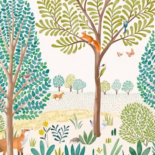 Grandeco Little Dreamers Grena 3 Drop Woodland Scene Mural in Multicolour for Nurseries and Kids Bedrooms