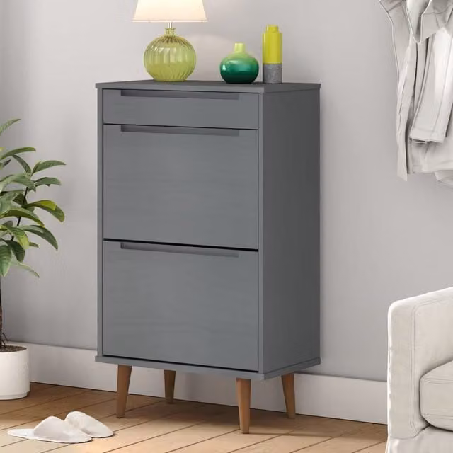 Berkfield Home MOLDE Grey Shoe Cabinet in Solid Pine Wood, W/D/H: 59.5 x 35 x 103 cm – 1