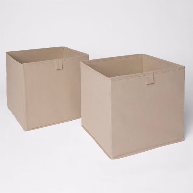OHS Foldable Fabric and Cardboard Storage Boxes in Beige and Yellow, Pack of 2