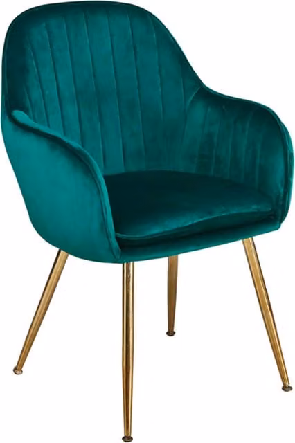 LPD Home Pair of Lara Green Velvet Dining Chairs with Gold Metal Legs