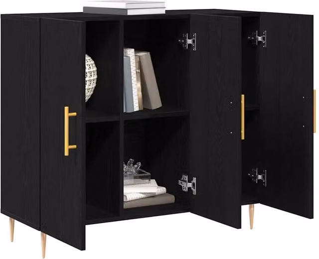 Berkfield Home Modern Black Oak Sideboard, W/D/H: 90 x 34 x 80 cm