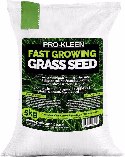 ProKleen Fast Growing Grass Seed, 5kg, for New Lawns, Overseeding and Patch Repair