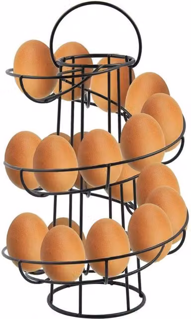 Nordara Chrome Spiral 18-Egg Metal Storage Holder Stand in Black