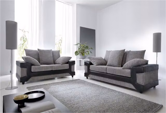 Furniture786Ltd Derby Jumbo Cord 3 and 2 Seater Sofa Set in Black and Grey Striped Upholstery