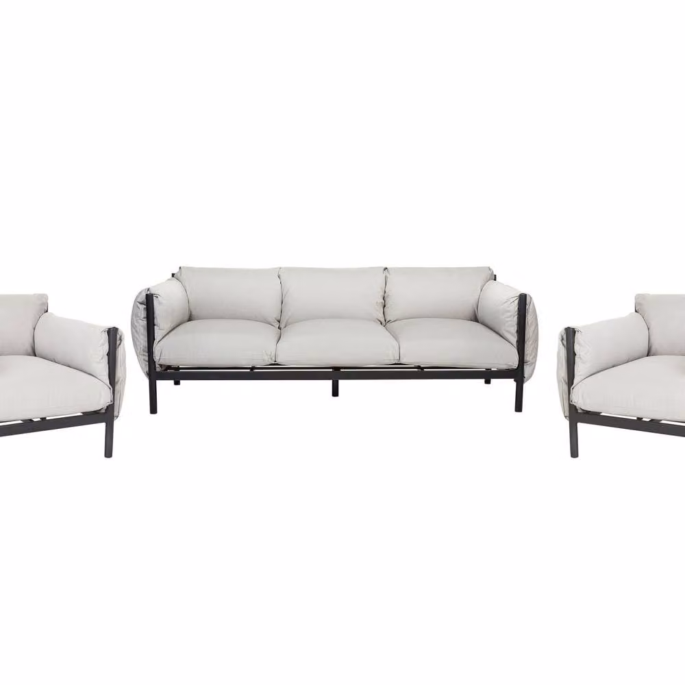 Wyld and Coco Aluminium 3 Seater Garden Sofa Set with Two Armchairs and Black and Grey Cushions – 2