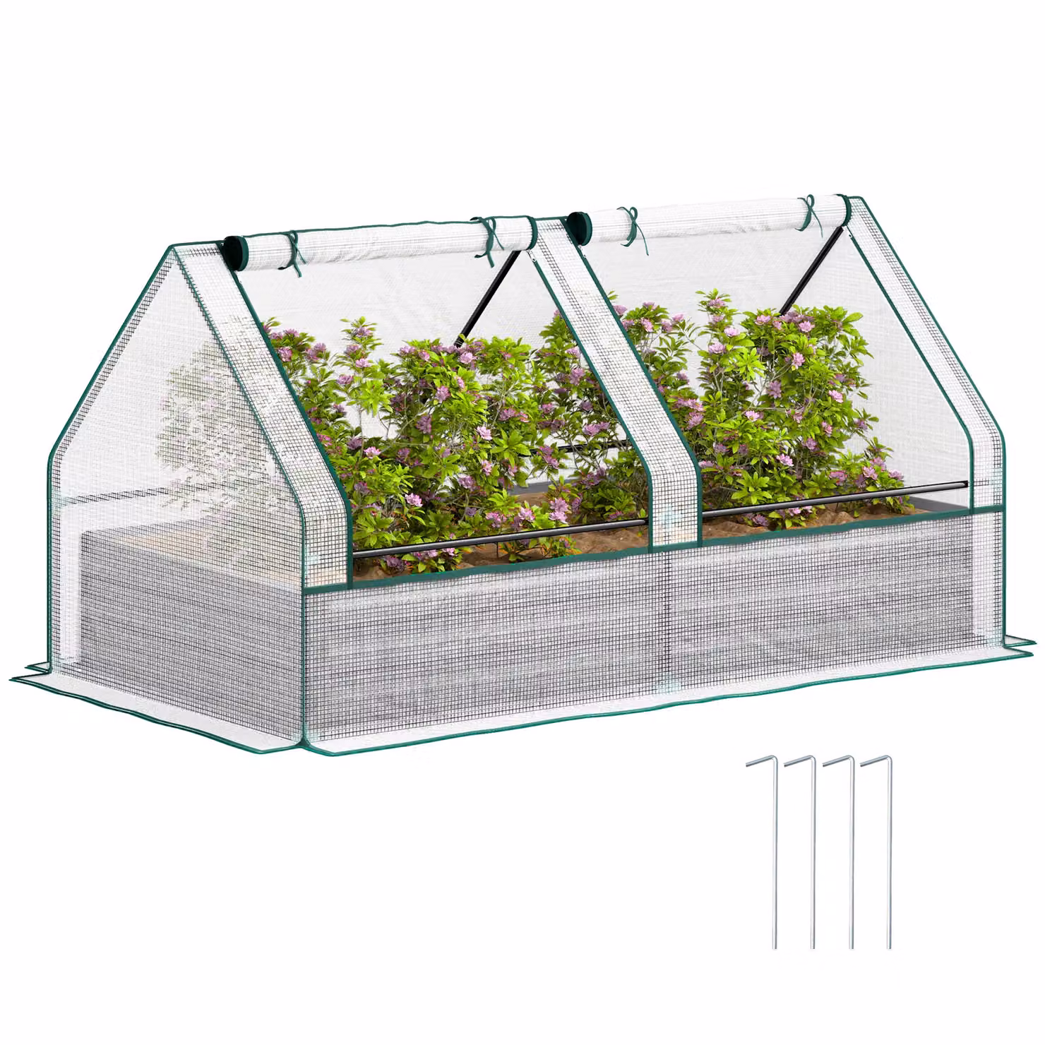 OUTSUNNY Raised Garden Bed Planter Box with Greenhouse, White and Dark Grey – 2