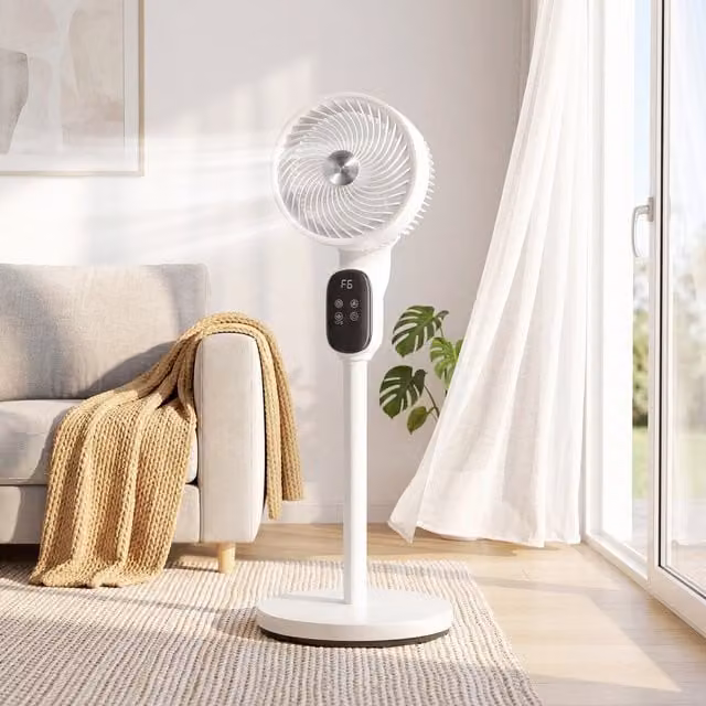 HOMCOM White Pedestal Standing Fan with Oscillation and 20 dB Quiet Operation