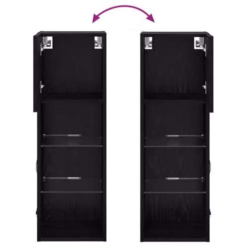 vidaXL Set of 2 Modern Wall-Mounted TV Cabinets in Black Oak with Integrated Lighting and Glass Doors – 3
