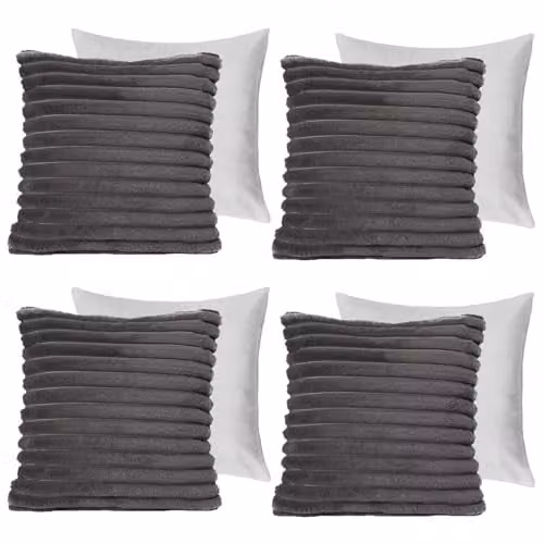 OHS Pack of 4 Faux Fur Scatter Cushions in Grey, W/D/H: 45 x 45 x 45 cm