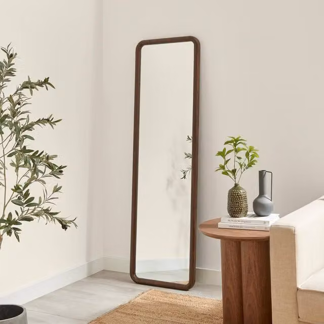 FurnitureboxUK Line Walnut Wood Full Length Rectangular Hanging Mirror in Brown, H 170 cm x W 50 cm