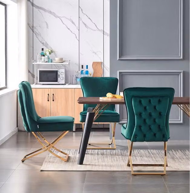 Life Interiors Trafalgar Cosmo LUX Modern Rectangular Dining Set with Table and 4 Chairs in Green, Black and Gold
