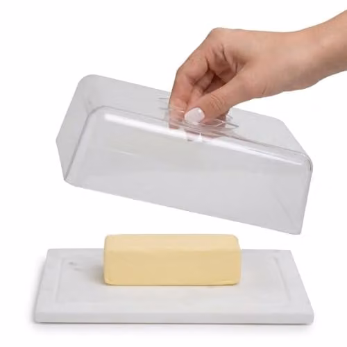 Orsina White Marble Butter Dish with Transparent Lid