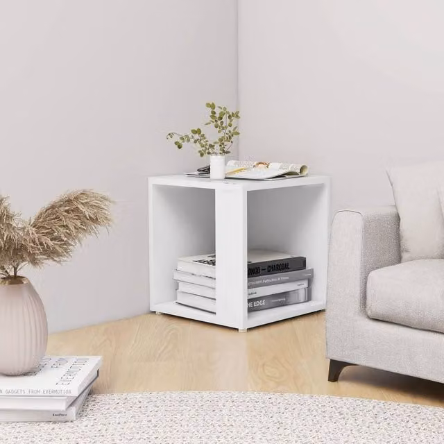 Berkfield Home White Square Side Table in Engineered Wood, W/D/H: 33 x 33 x 34.5 cm