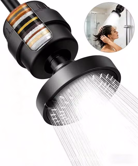 INMTFEI Matt Black Filtered Shower Head Combo with Multi-Stage Hard Water Filter and Handheld Spray in Rain, Massage and Mist Modes – 1
