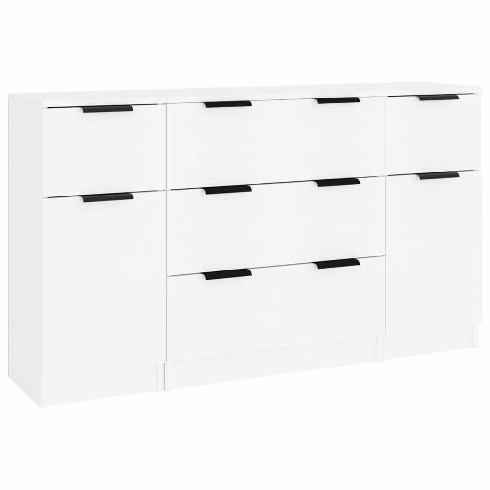 Berkfield Home Modern 3 Piece Sideboard Set in White Matt MDF, W/D/H: 120 x 30 x 70 cm, 70 x 30 x 60 cm, 30 x 30 x 70 cm – 2