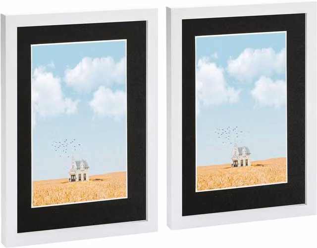 Nicola Spring Pack of 2 White A4 Rectangular Photo Frames with Black Mounts and Glass – 3