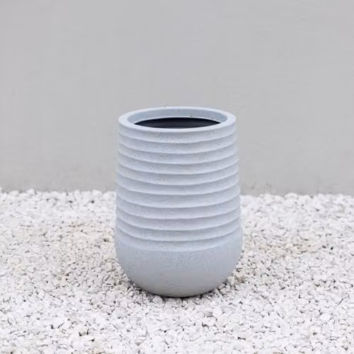 Primrose Tall Round Plastic Flower Planter in Beige and Grey, Height: 37 cm