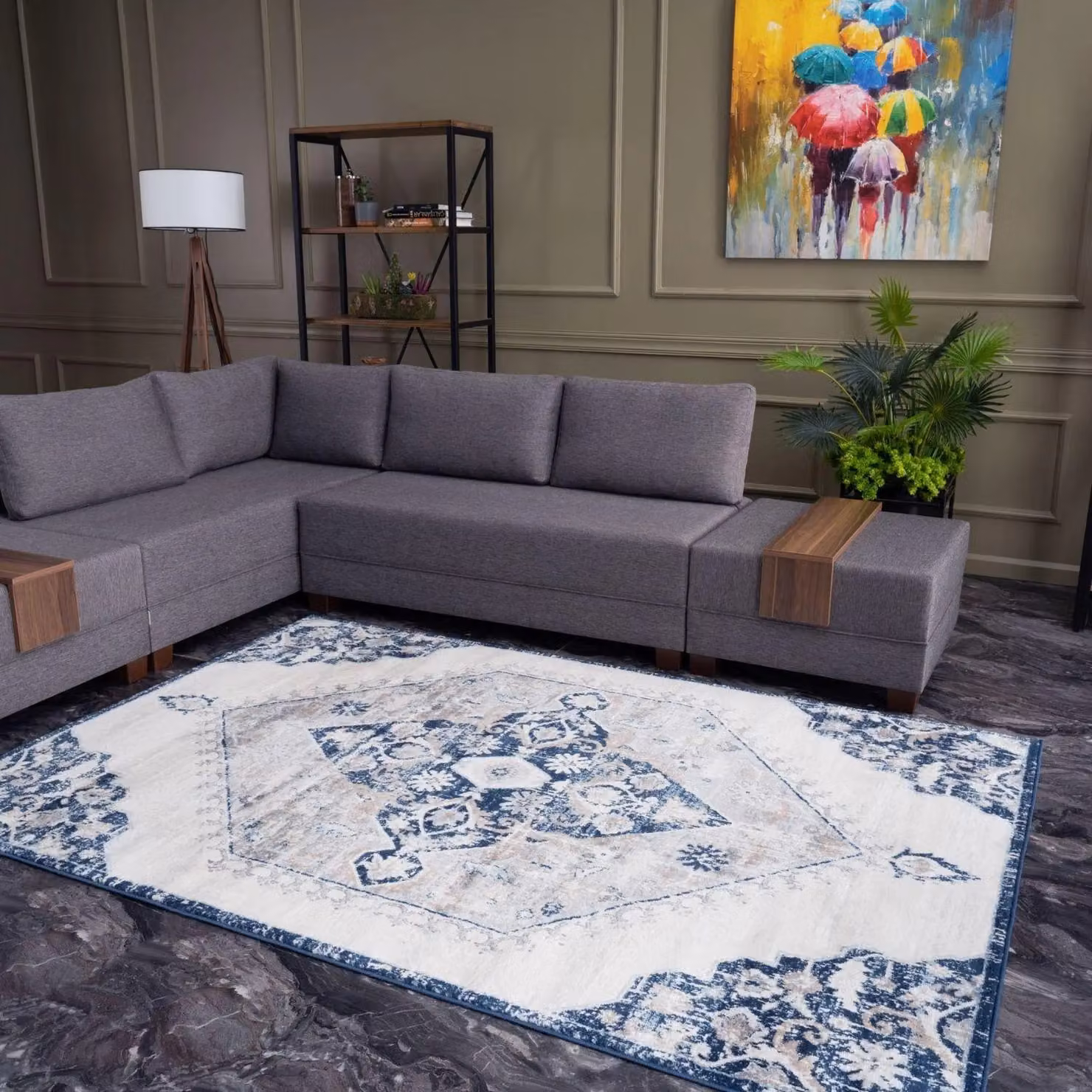 THE RUGS Montana Medallion Vintage Area Rug in Navy, Blue, Beige and Brown, W: 160 cm, D: 230 cm – 2
