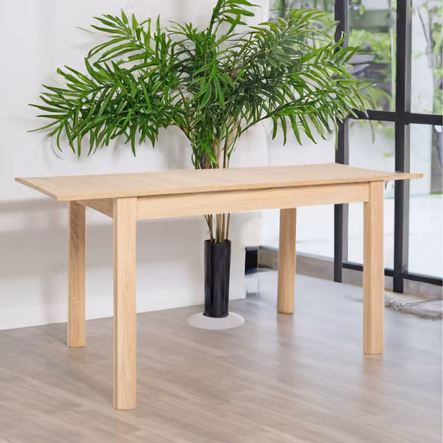 Heze Furniture Modern Extendable Rectangular Dining Table in Oak Brown and Beige