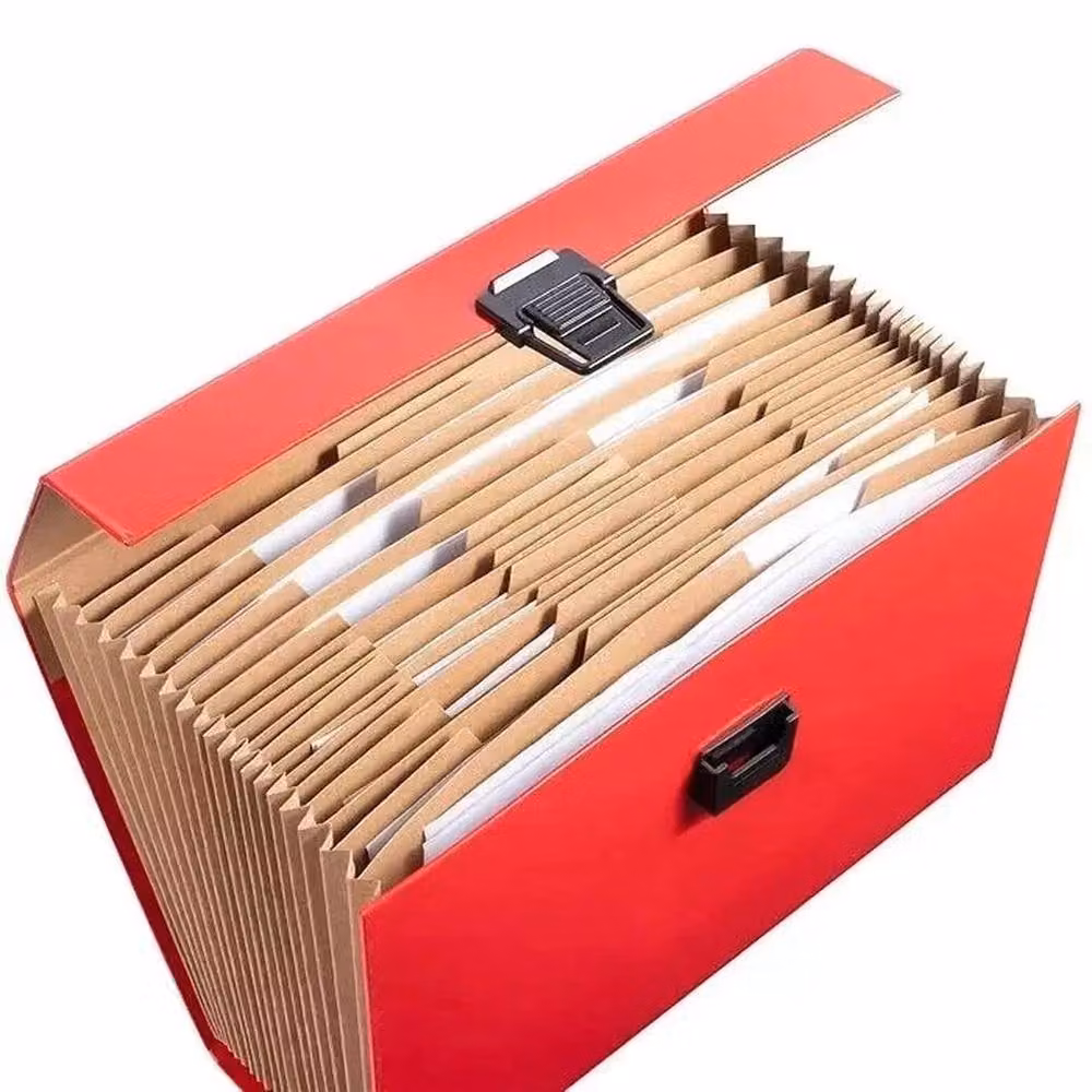 FLAVORA Red 13 Pocket Expanding A4 Cardboard Document Box File Organiser with Handles – 2