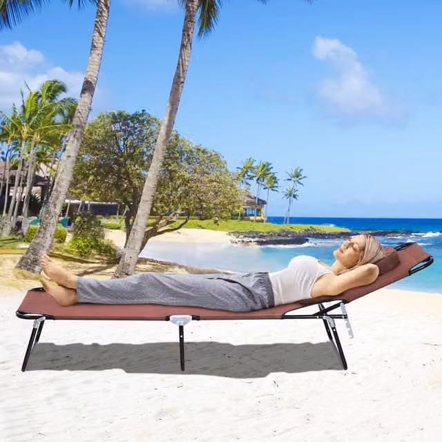 Outsunny Folding Sun Lounger with Pillow in Brown
