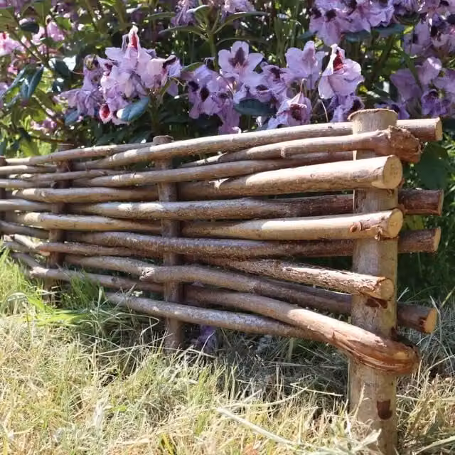 Woven Wood Hazel Hurdle Lawn Edging, 10 Pieces, Brown, Height: 22 cm