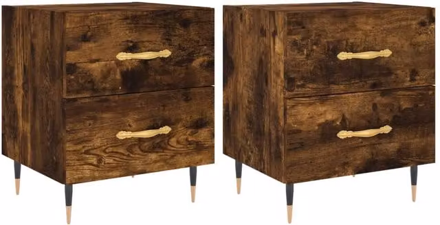 Berkfield Home Set of 2 Modern Bedside Cabinets in Smoked Oak Brown, W/D/H: 40 x 35 x 47.5 cm