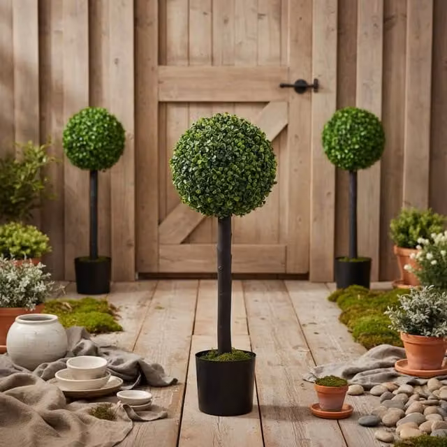 Wyld Haus Rimmo Set of 2 Artificial Green Boxwood Ball Trees