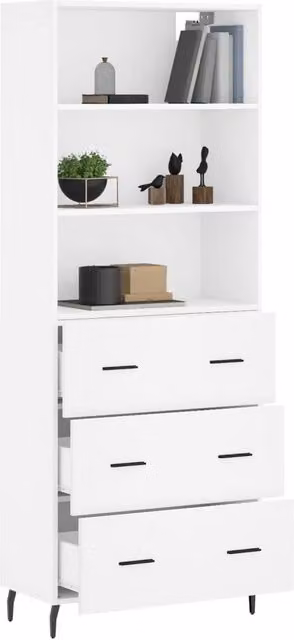 Berkfield Home Modern White Highboard with Doors and Open Shelves, W/D/H: 69.5 x 34 x 180 cm