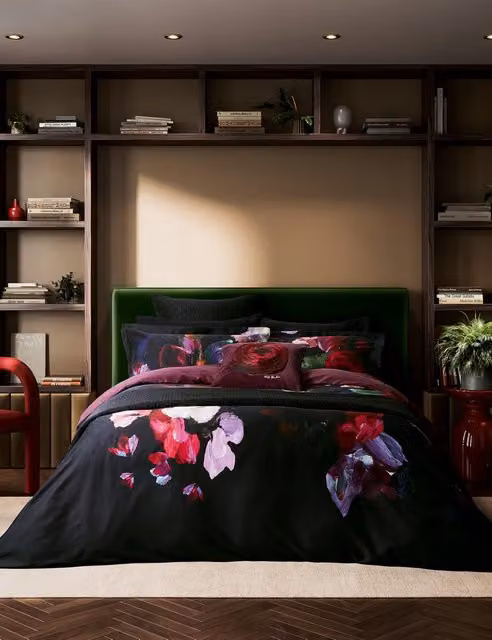 Ted Baker Expressionist Floral Pure Cotton Bedding Set with Pillowcase, Multicolour, W: 180 cm, H: 200 cm