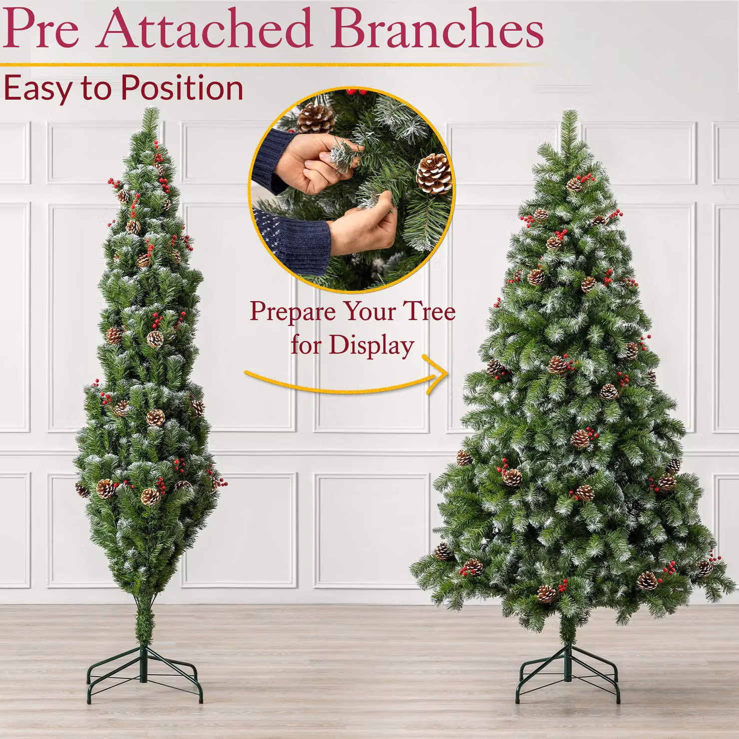 Christow Cone and Berry Artificial Snowy Flocked Christmas Tree with Stand in Green – 5