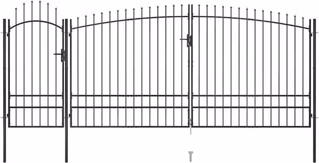 Berkfield Black Steel Garden Fence Swing Gate with Spear Top, W: 5 m, H: 2.45 m